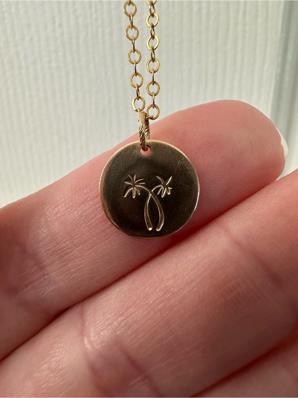 14k Gold-Filled Disc Necklace Stamped Palm Trees Hawaii Gold-Filled Chain 18”